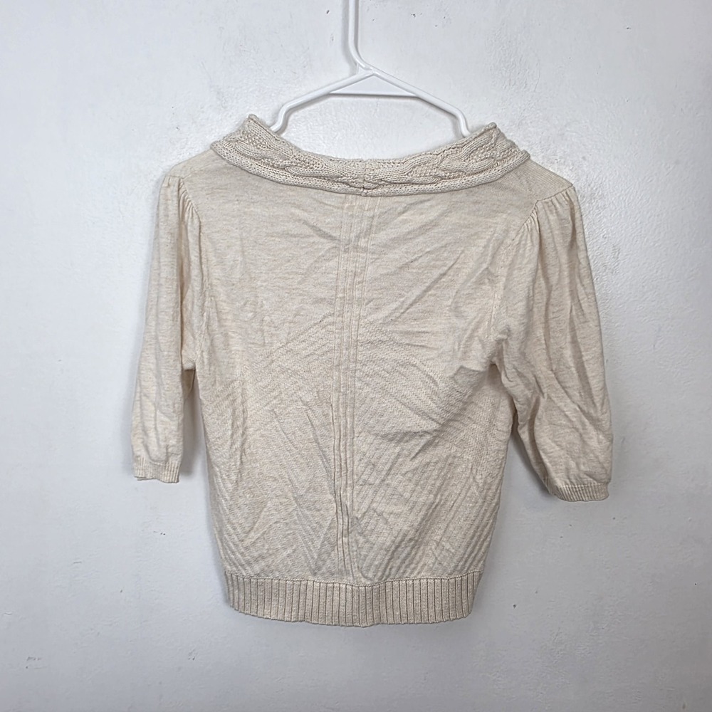 MOTH Anthropologie Cream Knit Half Sleeve Cropped Neutral Sweater Size Small - Picture 6 of 7